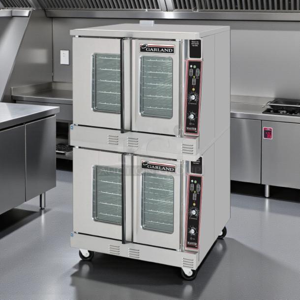 Garland MCO-GD-20 Master Series double-deck gas convection oven. Tested, working, stainless steel, visible control panel.