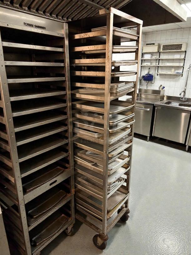 GSW USA ASR-1915 stainless steel sheet pan rack, 15"x22.5", open sides, used condition, ideal for commercial kitchens.