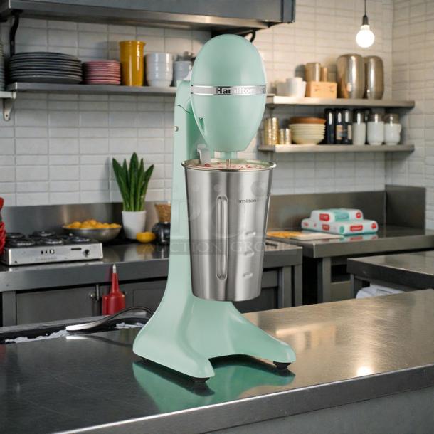 Hamilton Beach Drink Master® mixer in mint condition, 115v, tested and working, stainless steel cup, ideal for shakes.