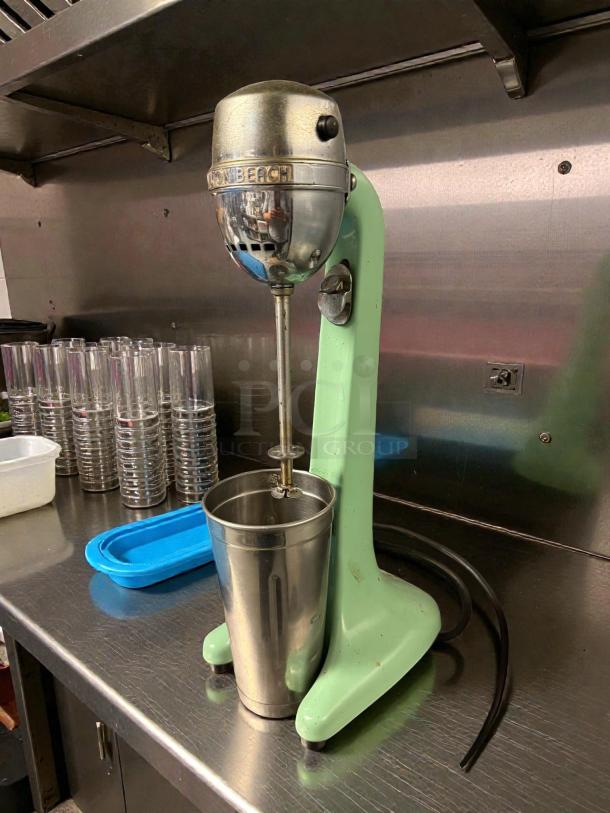Hamilton Beach Drink Master Mixer, mint green, excellent condition, stainless steel cup, tested working, model 115v.