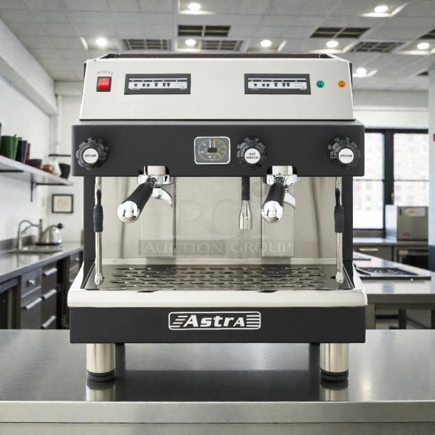 Astra Mega I M1-011-1 Automatic Espresso Machine, 110V, excellent condition, dual steam wands, tested and working.