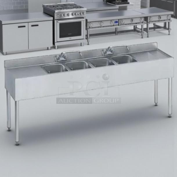 Krowne 18-84C 4-compartment underbar sink with two 24" drainboards, stainless steel, great condition, ideal for commercial use.