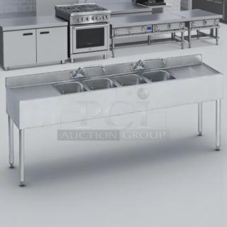 Great Condition - Krowne 18-84C 4 Compartment Underbar Sink w/ Two 24