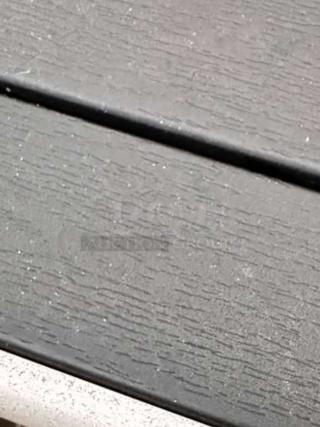 Weather-resistant commercial patio table surface, wood-textured in outstanding condition. Set of 3, inspected and ready to use.