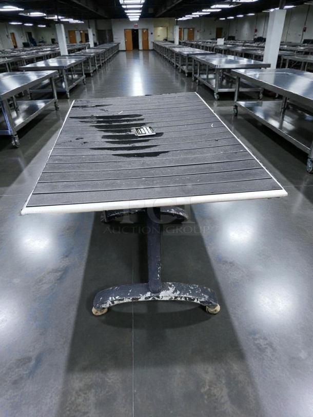 Set of 4 commercial patio tables in outstanding condition. Weather-resistant, fully inspected, ready for outdoor use.