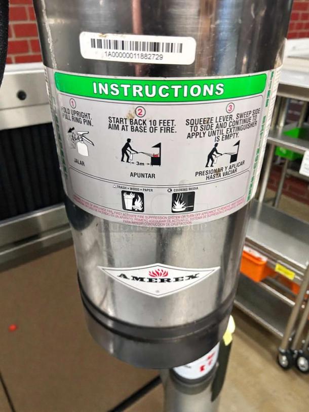 Amerex C260 commercial wet chemical fire extinguisher in superb condition, fully inspected, with visible usage instructions.