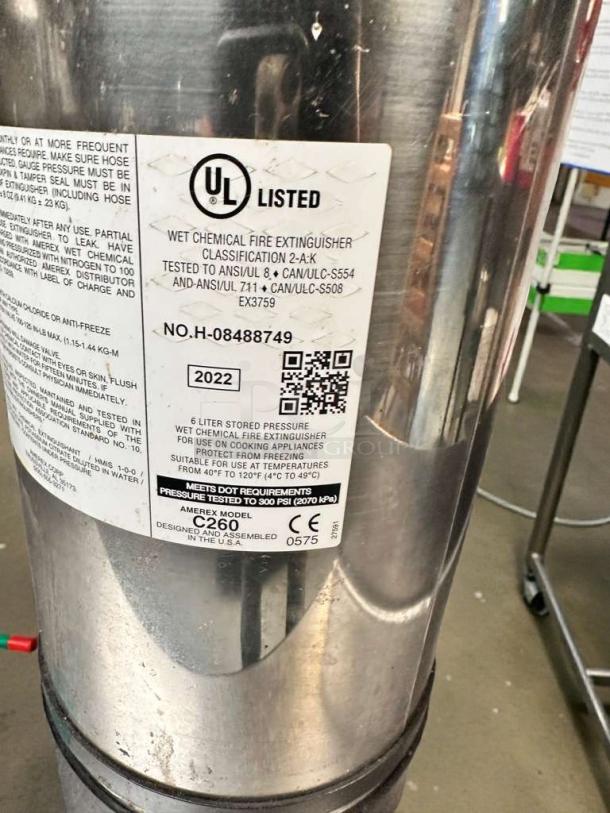 Amerex C260 commercial wet chemical fire extinguisher, superb condition, UL listed, inspected, 6-liter capacity.