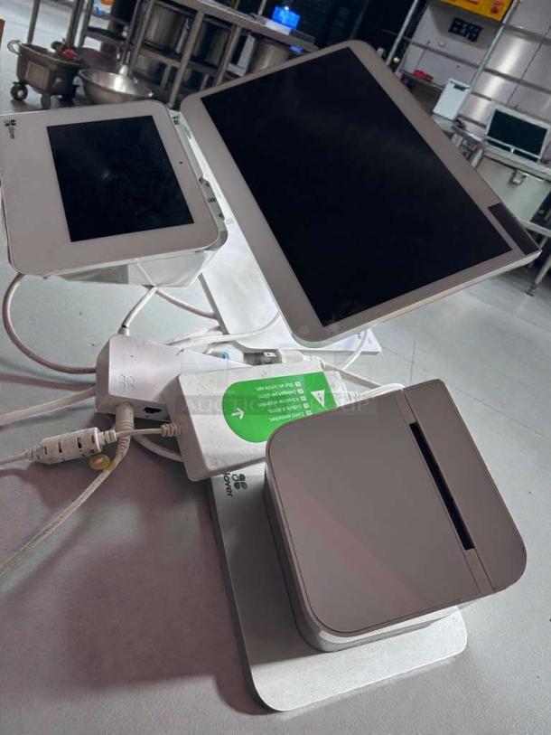 Clover POS Station bundle in pristine condition, includes screen, printer, and hub. Fully tested, 120V, branded components visible.