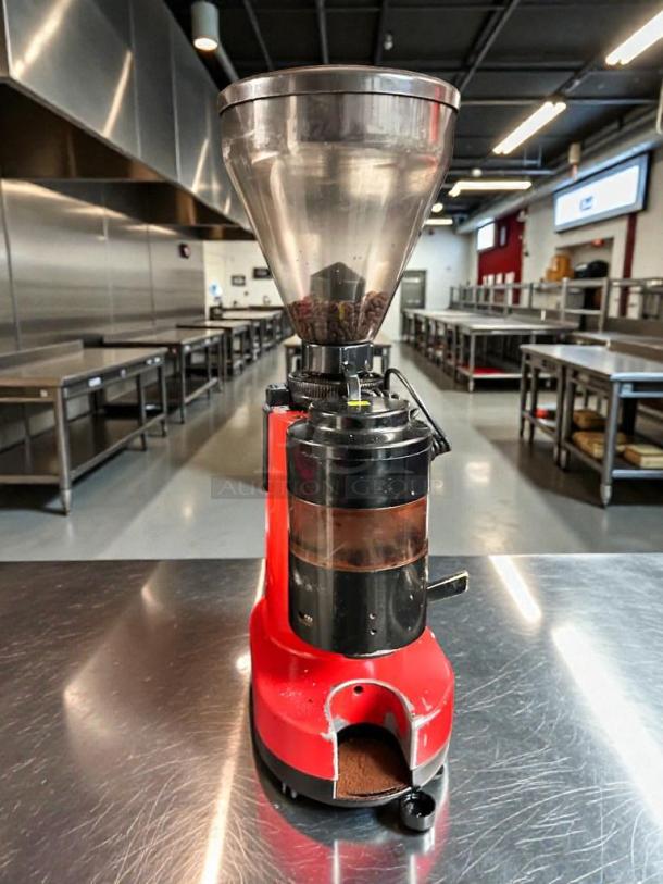 Premium Condition Commercial Coffee Grinder, 120V, red body, large bean hopper, fully tested and working, excellent condition.