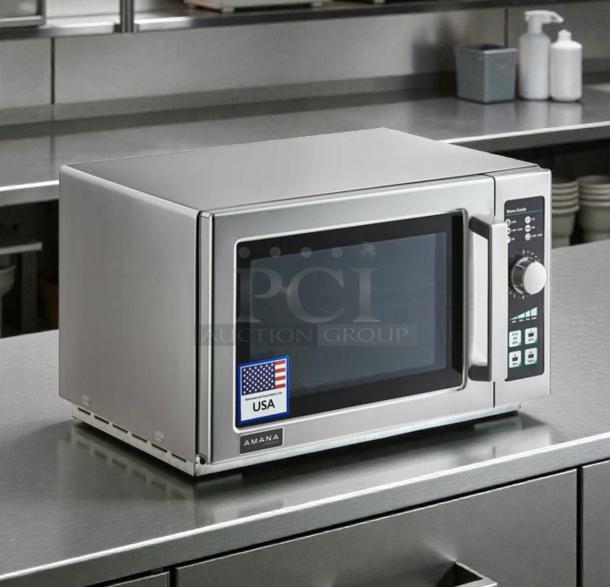 Amana RCS10DSE commercial microwave oven, 120V, stainless steel, excellent condition, made in USA, fully tested.