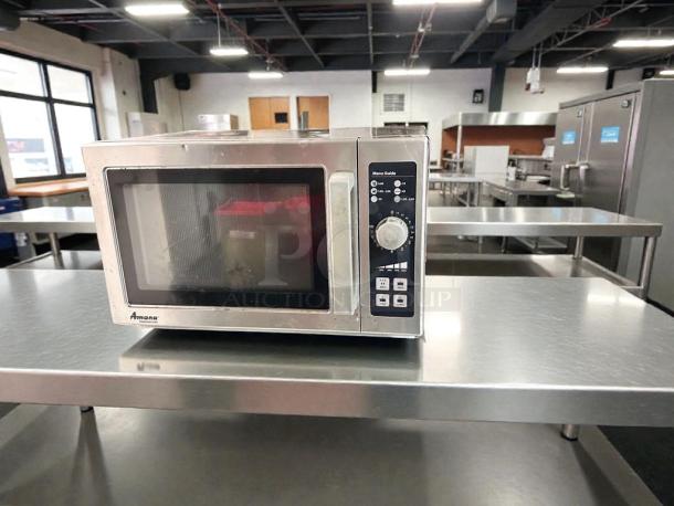 Amana RCS10DSE commercial microwave oven, prime condition, 120V, stainless steel, clearly labeled controls, fully tested.