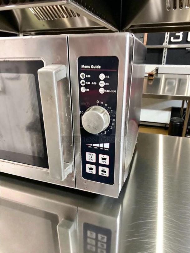 Prime condition Amana RCS10DSE commercial microwave oven, 120V, fully tested, with user-friendly control panel.