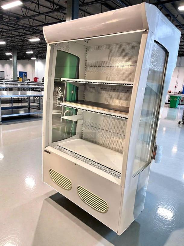 Beverage-Air MB13US open-air merchandising refrigerator, outstanding condition, 115V, fully tested and working, white finish.