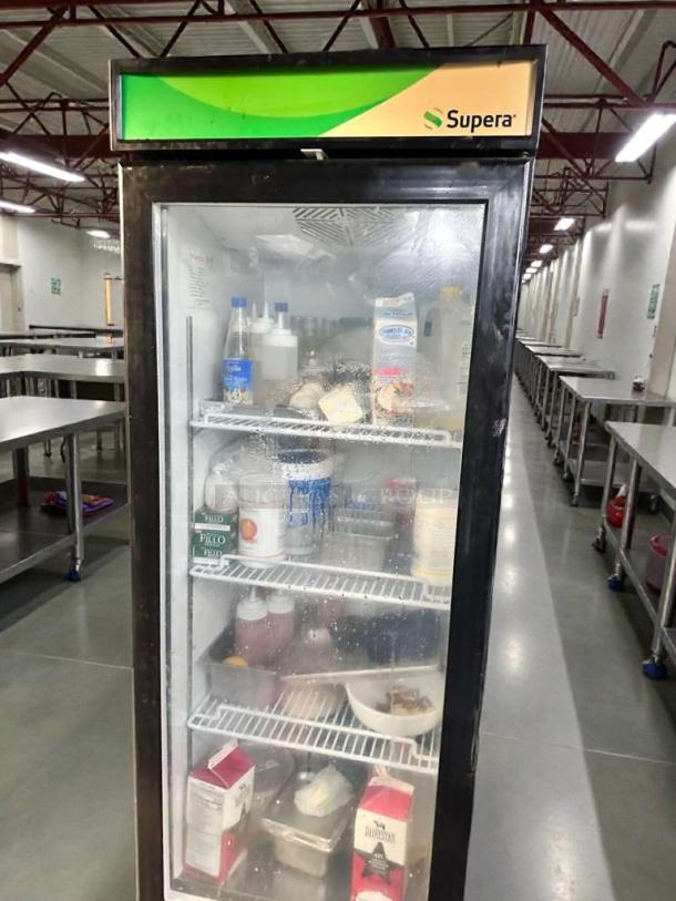 Pristine Supera G1M-16-B-1 commercial upright glass door refrigerator, 115V, fully tested, excellent condition.
