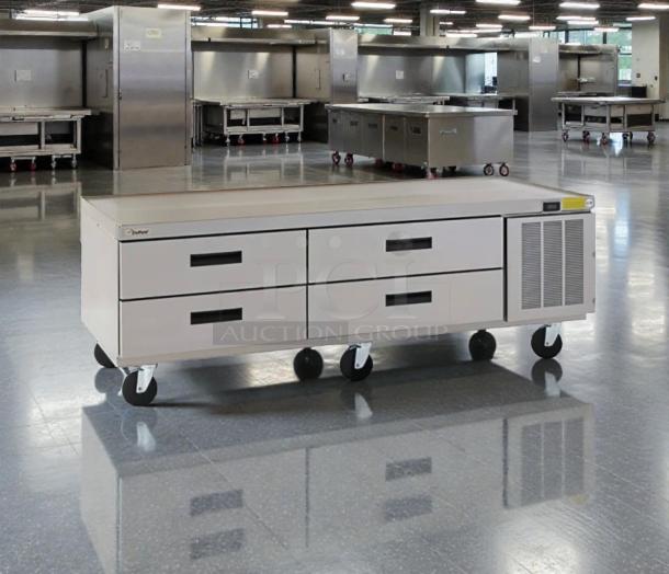 Delfield undercounter refrigerated drawer base, superb condition, 115V, fully tested, mobile with four wheels, stainless steel finish.