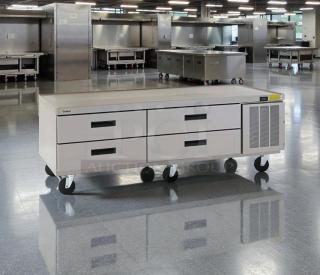 Delfield undercounter refrigerated drawer base, superb condition, 115V, fully tested, mobile with four wheels, stainless steel finish.