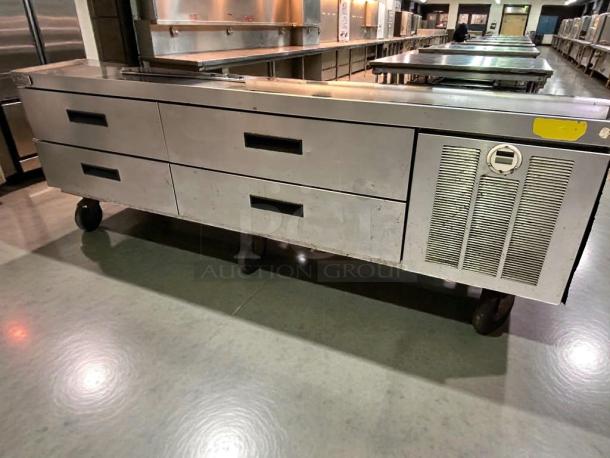 Delfield undercounter refrigerated drawer base in superb condition, featuring four drawers, 115V power, fully tested and working.