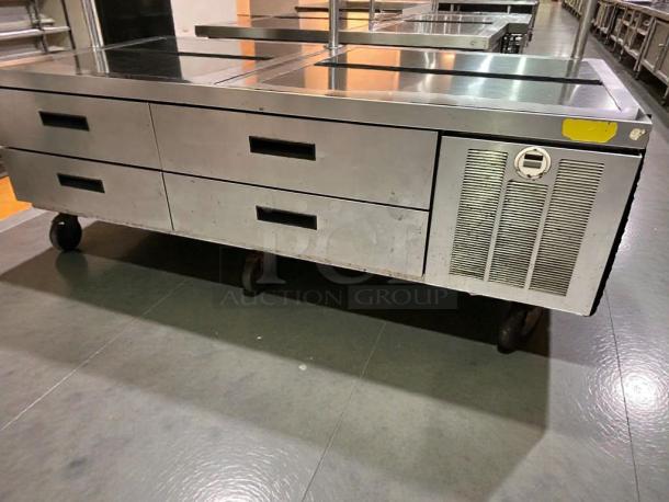 Delfield undercounter refrigerated drawer base, 115V, in superb condition, fully tested, stainless steel finish, on casters.