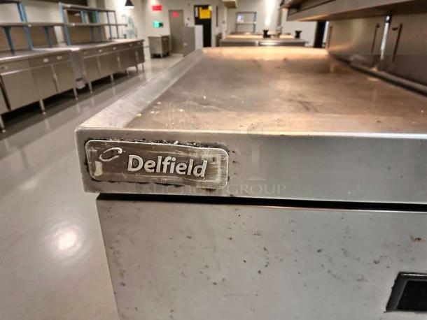 Delfield undercounter refrigerated drawer base, 115V, superb condition, fully tested, with brand plate visible.