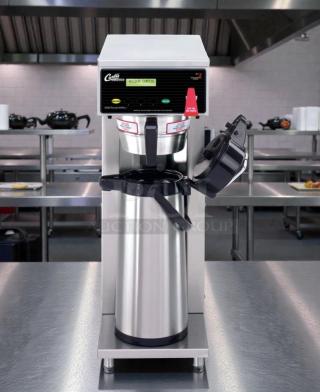 Curtis D500GT12A000 commercial coffee brewer, pristine condition, 120V, fully tested, with digital display and stainless steel finish.