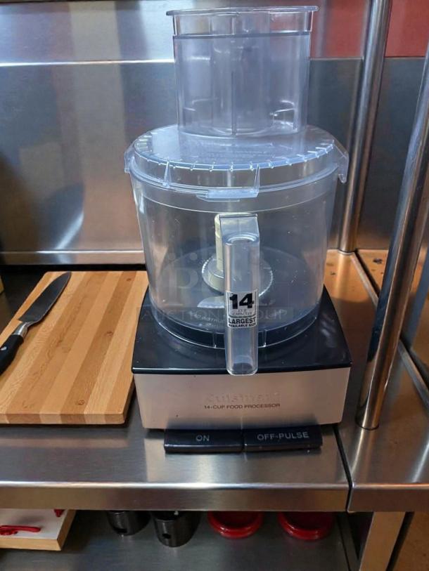 Cuisinart 14-Cup Food Processor, outstanding condition, 120V, fully tested. Features labeled capacity and control buttons.