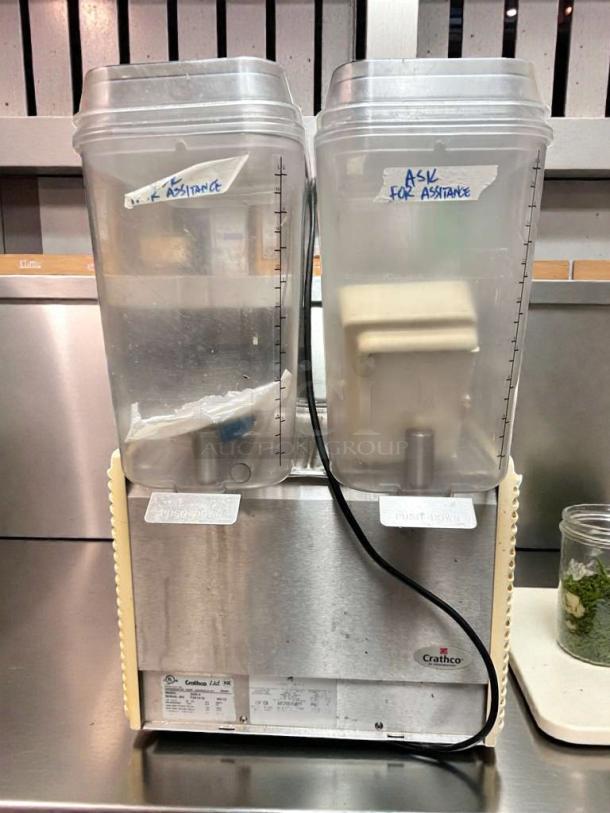 Crathco D25-4 Dual Frozen/Beverage Dispenser, stainless steel, excellent condition, 115V, tested, Crathco label visible.