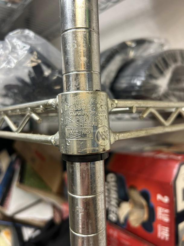 Metro 35" x 18" Super Erecta 4-Shelf Wire Rack, excellent condition, robust metal construction, model details engraved.