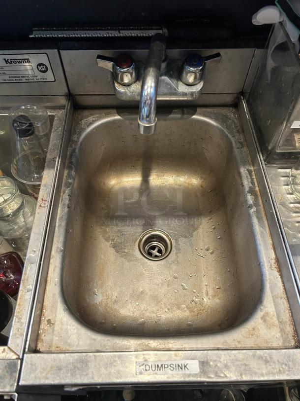 Krowne KR19-12DS 12-inch stainless steel underbar dump sink with faucet in excellent condition, NSF certified.