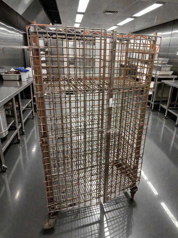 Metro NSF 36" mobile chrome wire security cage kit in great condition, heavy duty, with secure locking mechanism and wheels.