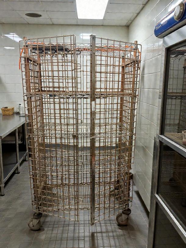 Metro NSF 36" mobile chrome wire security cage kit, heavy-duty, great condition, with lockable double doors and caster wheels.