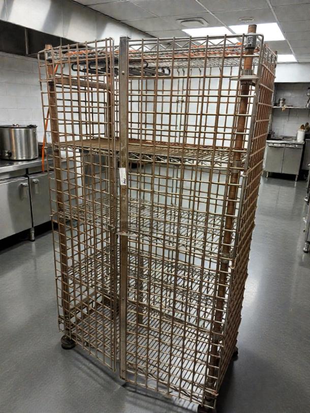 Metro NSF 36" mobile chrome wire security cage kit, heavy duty, great condition, with lockable door and caster wheels.