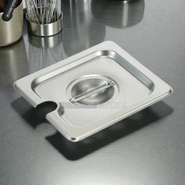 Winco SPCS 1/6 stainless steel slotted steam table pan cover, excellent condition, durable design, visible handle.