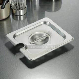 Winco SPCS 1/6 stainless steel slotted steam table pan cover, excellent condition, durable design, visible handle.