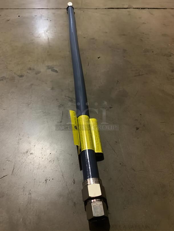 Brand new NAKS NK-S-36 gas connector in blue, visible yellow label, stainless steel fittings, quantity of 10.