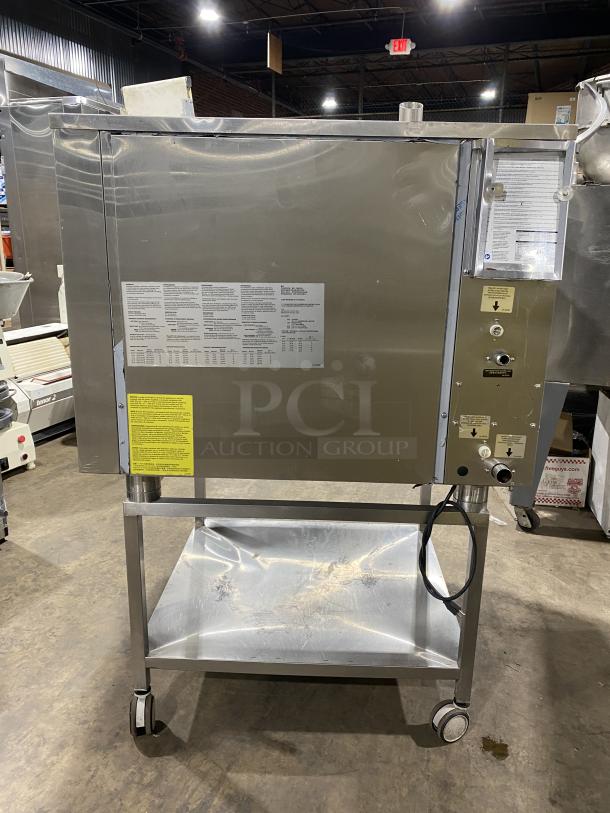 Alto-Shaam CTP720G commercial stainless steel convection oven on stand, natural gas-powered, model CTP7-20G, SN 2377554-000.