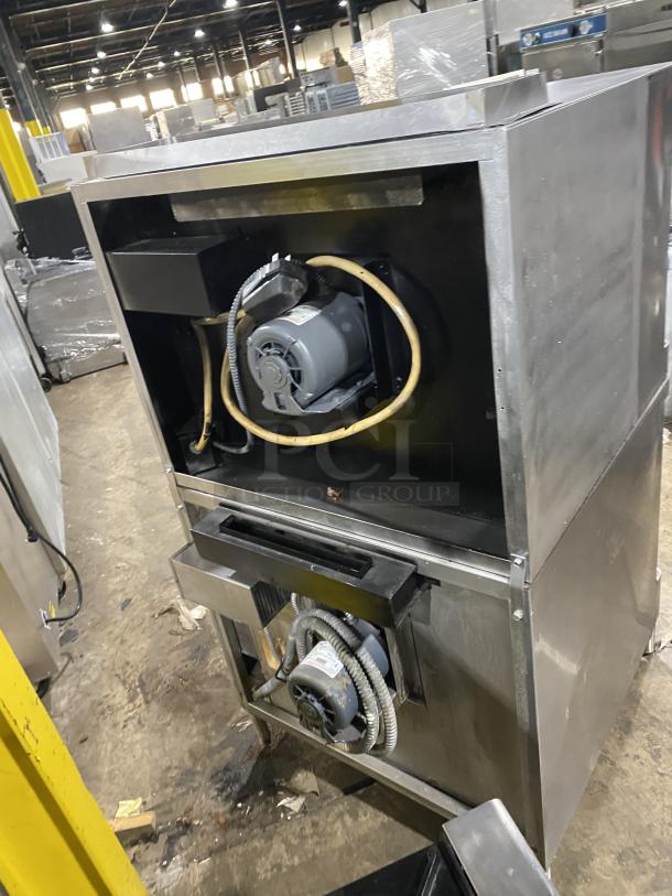 Blodgett Mark-V Series double-stacked convection oven, stainless steel, featuring solid-state thermostat and wired oven rack.