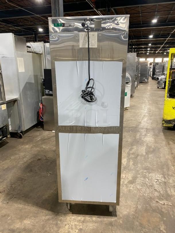 Alto-Shaam Halo Heat 1200UPSR commercial dual-compartment cabinet with casters, Dutch doors, and upper/lower controls.