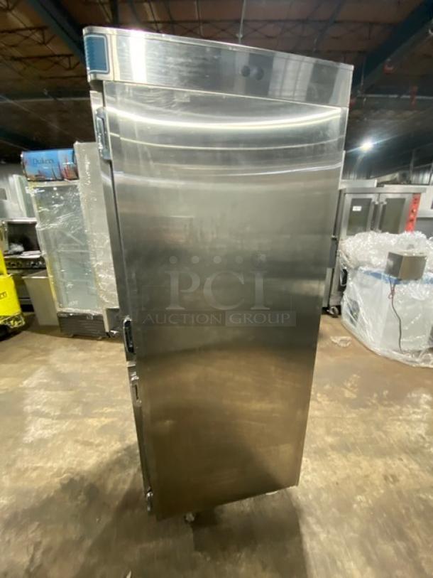 Alto-Shaam Halo Heat Series stainless steel dual-compartment cabinet, Model 1200UPSR, on casters, with dual controls.