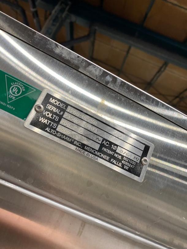 Alto-Shaam Halo Heat 1200-UP/SR model label with serial number 235006-0903, voltage 208-240V, 1 phase, 2000 watts.