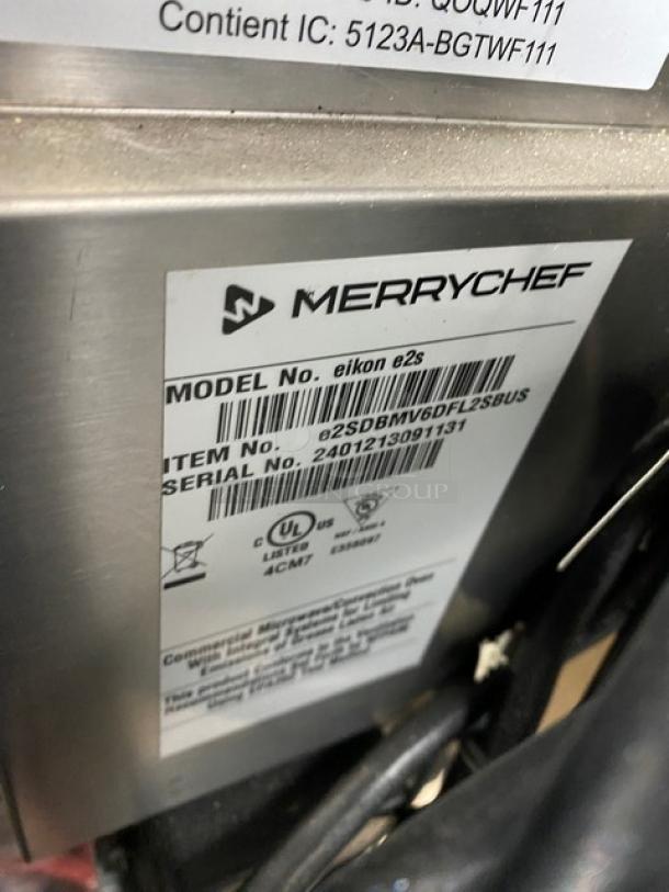 MerryChef Eikon E2S rapid cook oven, black, electric, model E2S, SN 2401213091131, 208/240V, 1 phase, commercial use.