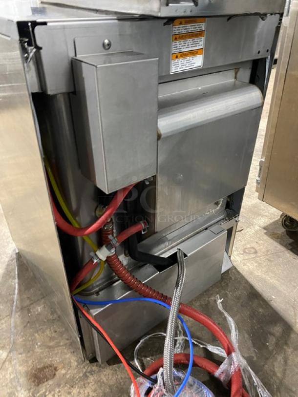 Hobart Advansys LXe Series commercial dishwasher, stainless steel, electric, model LXER, visible cords and components, 120/208V 1-phase.