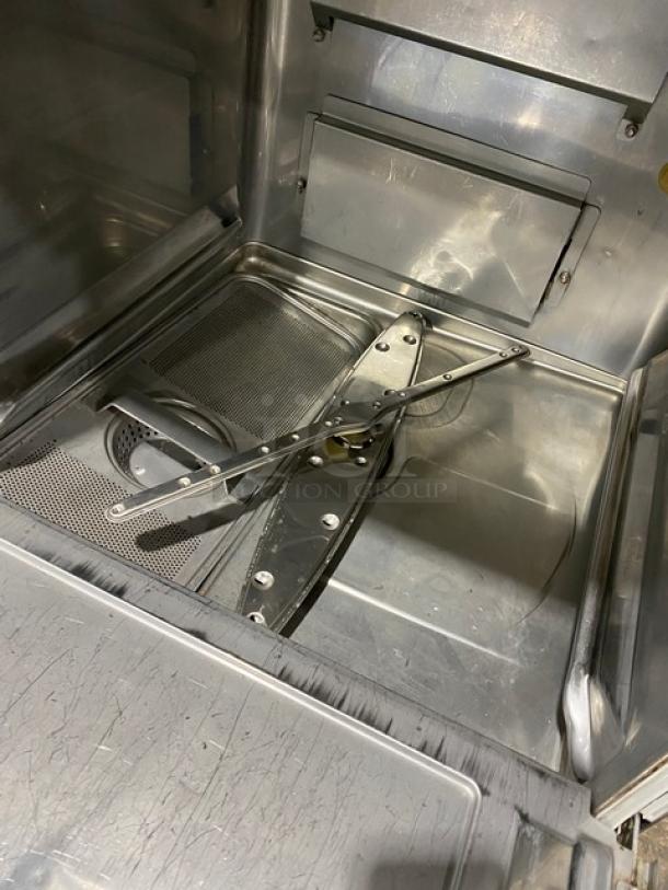 Hobart Advansys LXe Series LXER stainless steel commercial dishwasher interior, high-temp model, undercounter, clean condition.