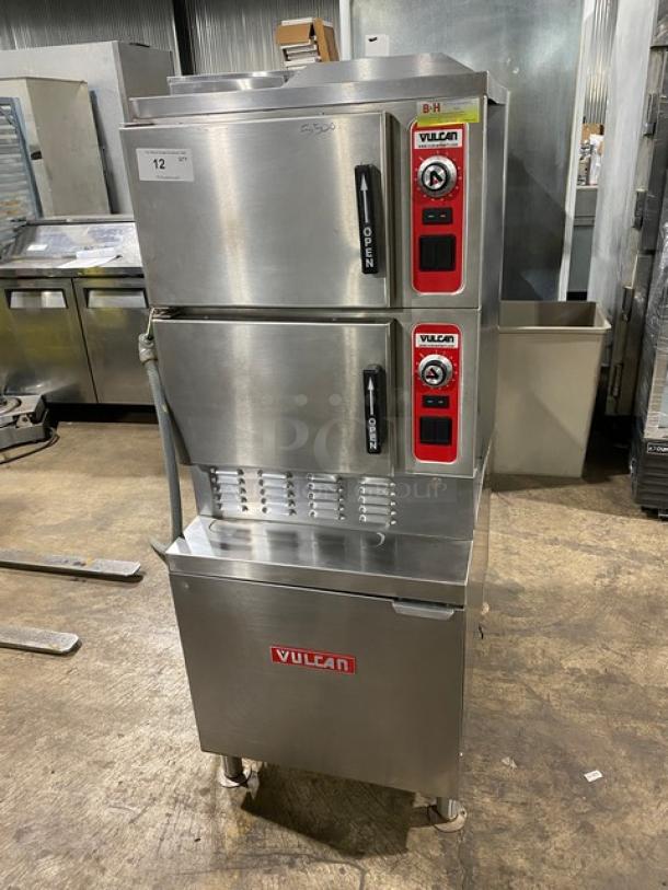 Vulcan VSX Boiler Base dual compartment convection steamer, stainless steel, natural gas, model VSX24G, on legs, individual controls.