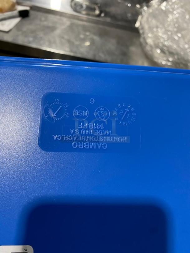 Cambro blue 14"x18" fast food tray, model 1418FF168. New condition with embossed markings, NSF certified, made in USA.