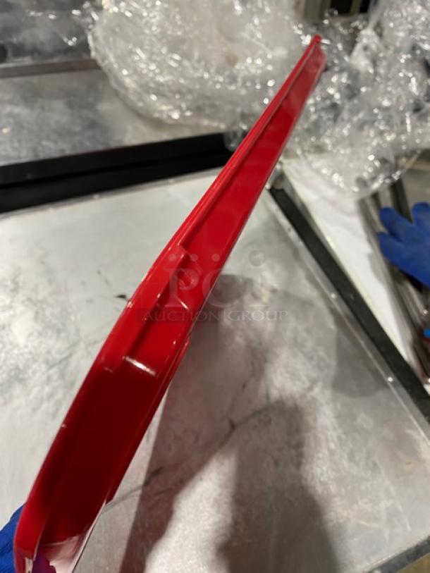 NEW Cambro red rectangular fast food tray, model 1418FF163. Measures 14"x18". Appears in new condition.