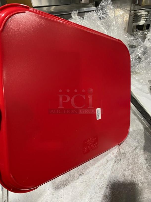 Cambro Commercial Red 14"x18" Serving Tray, Model 1418FF163, new condition, features durable plastic with a glossy finish.