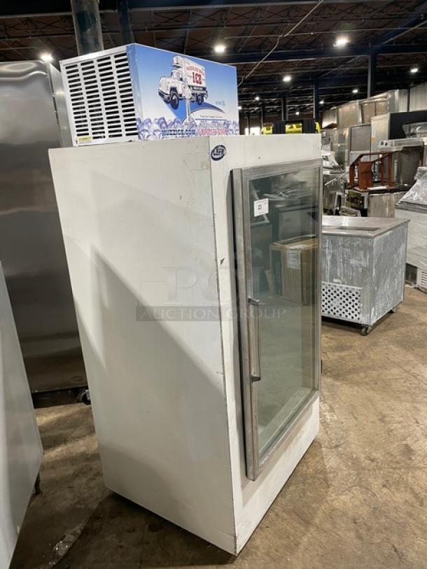 Leer Commercial White Ice Merchandiser Freezer, Model 301UC25MG, single glass swing door, SN: HAA-0404, 115V.