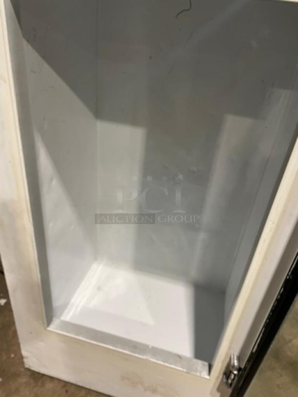 Leer commercial ice merchandiser freezer, model 301UC25MG, white, single glass swing door, 115V, used condition.