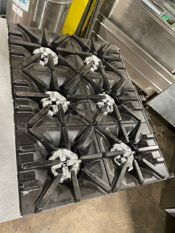 U.S. Range stainless steel 6-burner natural gas range on casters with enclosed dry cabinet base; commercial grade.