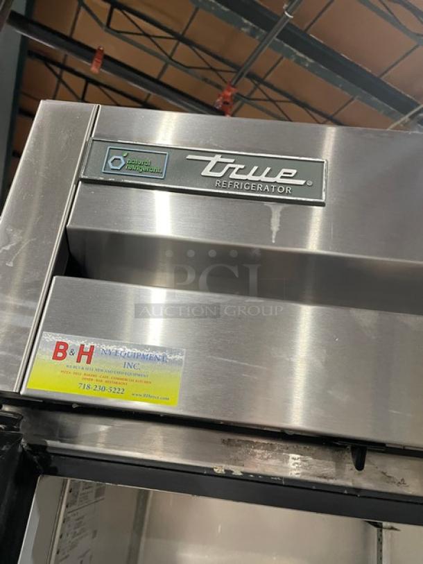 True Commercial Stainless Steel 2-Door Refrigerator, Model T-35-HC, on casters, includes poly-coated wire rack, serial 9533160.